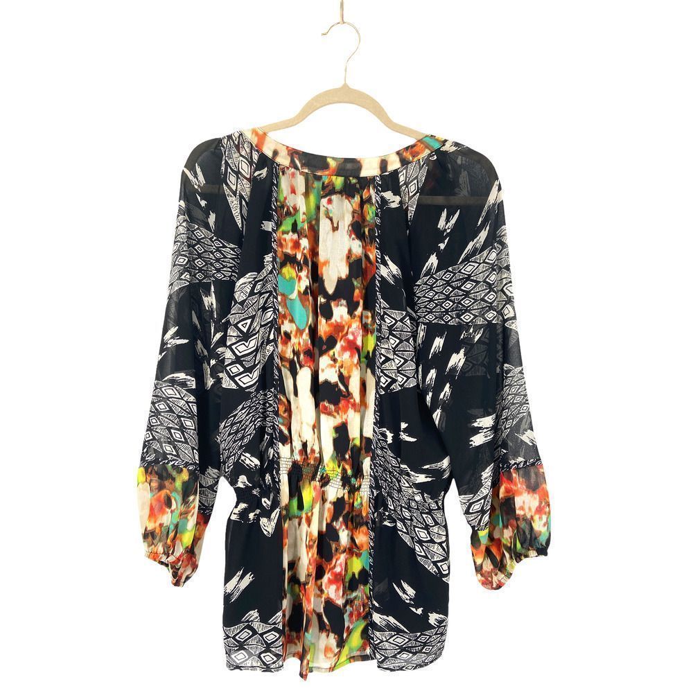 Calvin Klein Multicolor Printed Long Sleeves Smocked Waist Top Large‎ - Picture 2 of 7